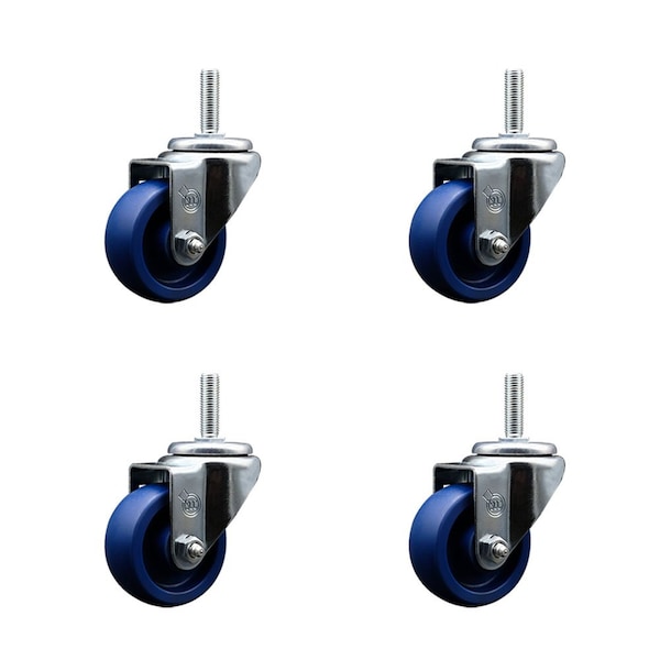 3 Inch Solid Polyurethane Wheel Swivel 34 Inch Threaded Stem Caster Set Service Caster